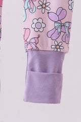 Purple balloon floral bamboo zipper romper