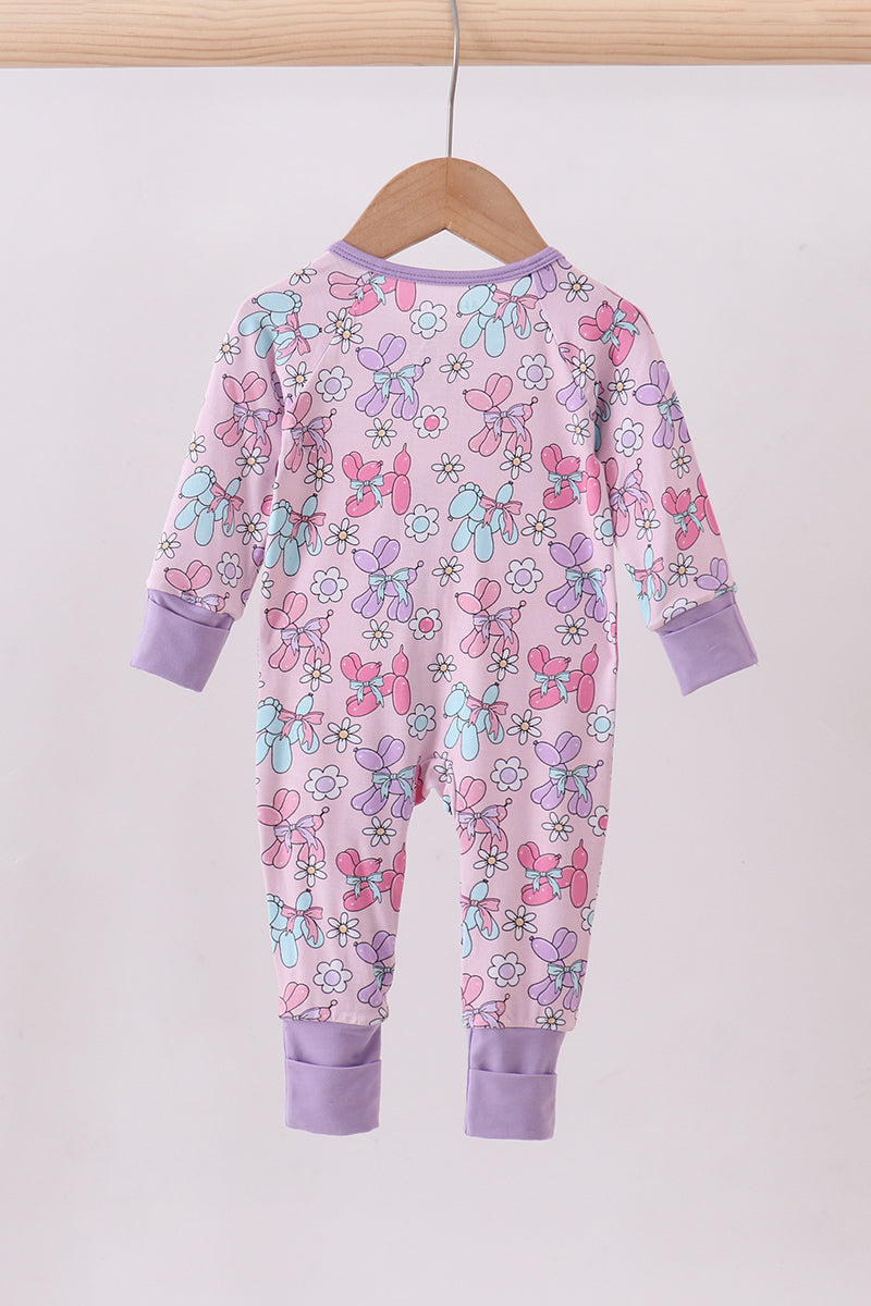 Purple balloon floral bamboo zipper romper