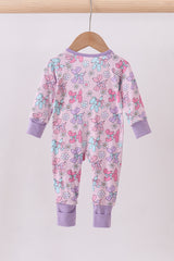 Purple balloon floral bamboo zipper romper