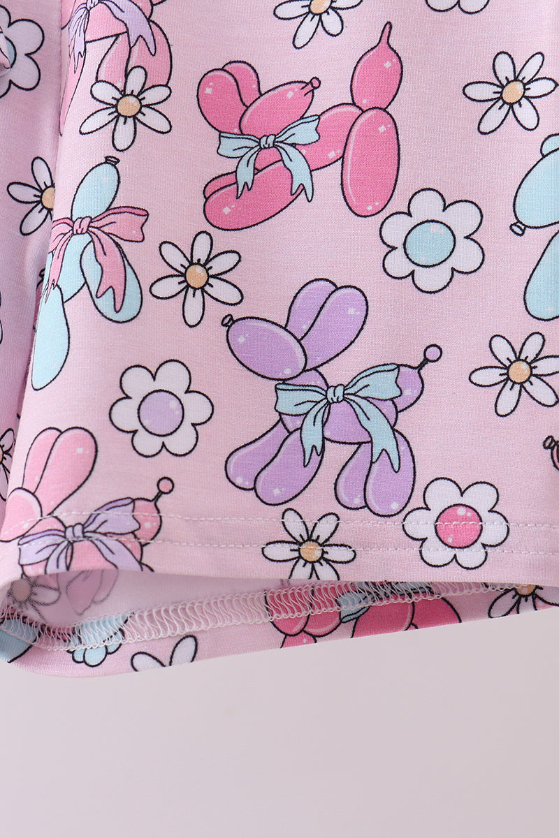 Purple balloon floral bamboo pajama set