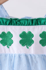 Blue clover embroidery swiss dot bubble