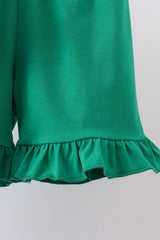 Blue clover embroidery swiss dot shorts set