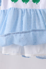 Blue clover embroidery swiss dot shorts set