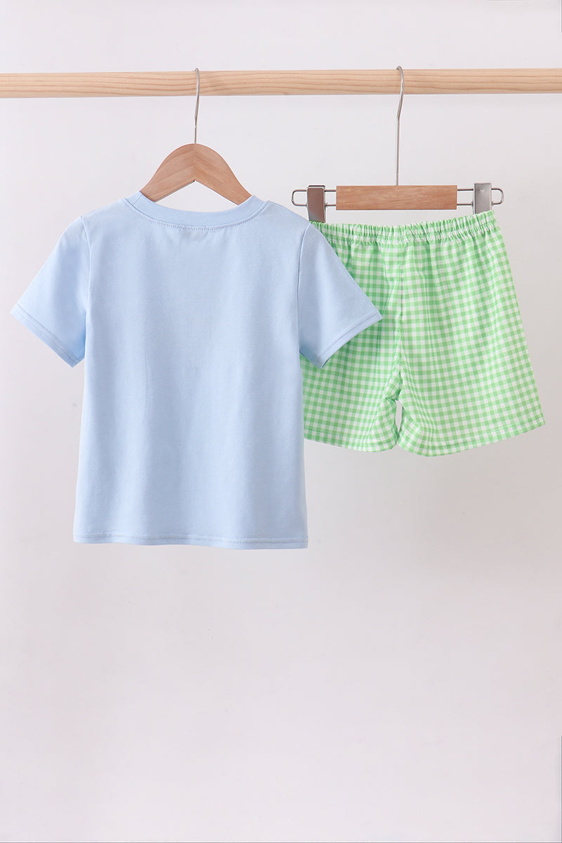 Blue clover embroidery shorts set