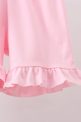 Pink clover bow embroidery shorts set
