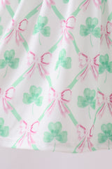 Pink clover bow embroidery shorts set