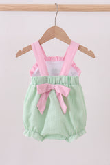 Green clover bow embroidery seersucker bubble