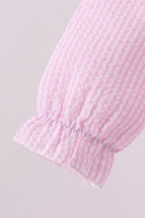 Pink clover applique seersucker bubble