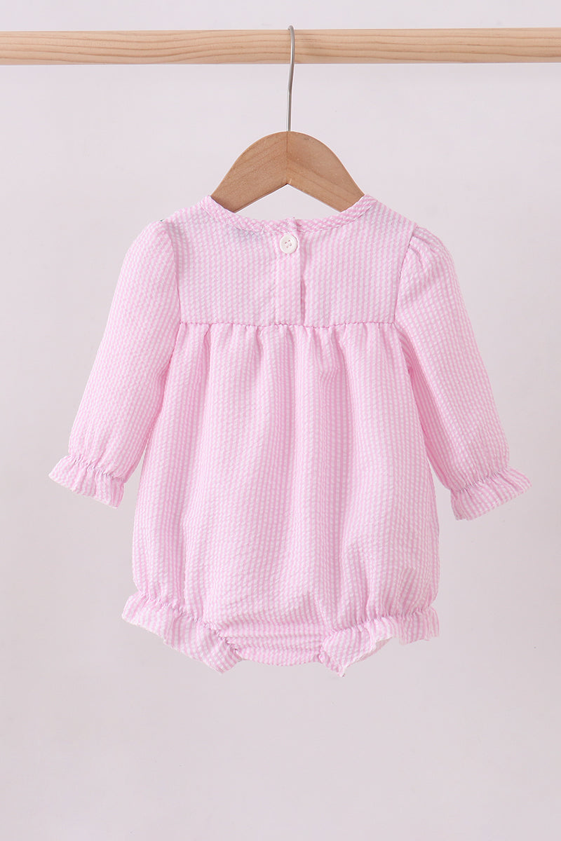 Pink clover applique seersucker bubble