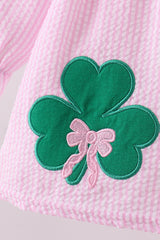 Pink clover applique seersucker bloomer set