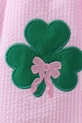 Pink clover applique seersucker pants set