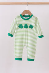 Green clover french knot stripe romper