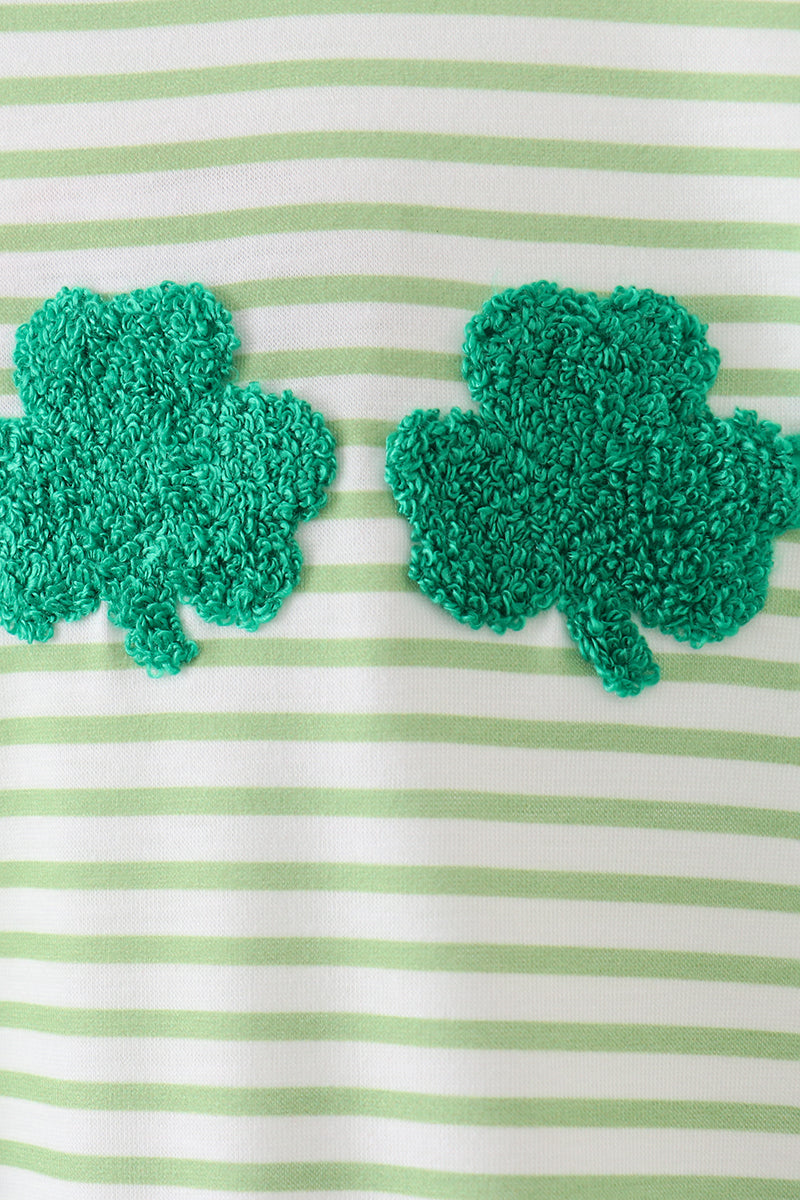 Green clover french knot stripe romper