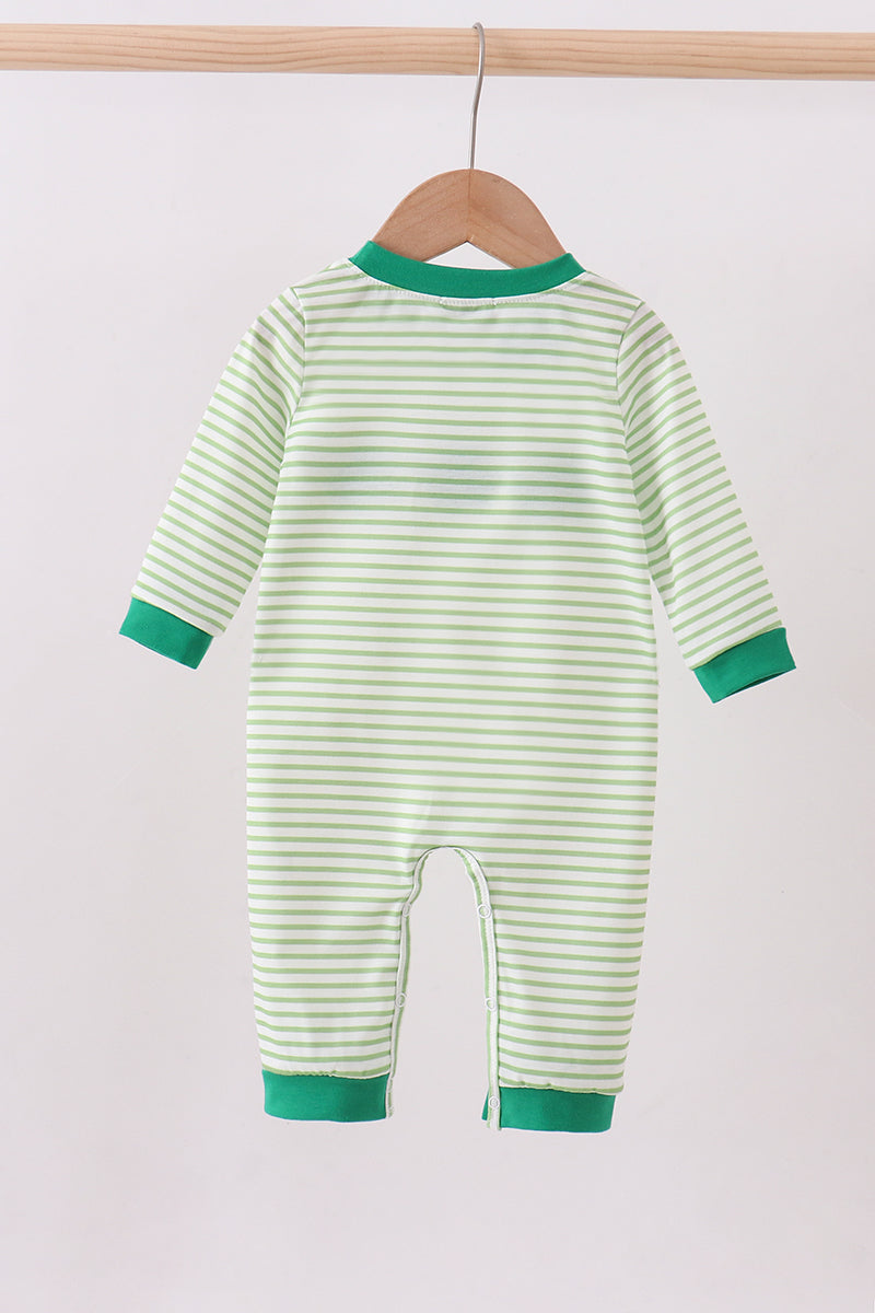 Green clover french knot stripe romper