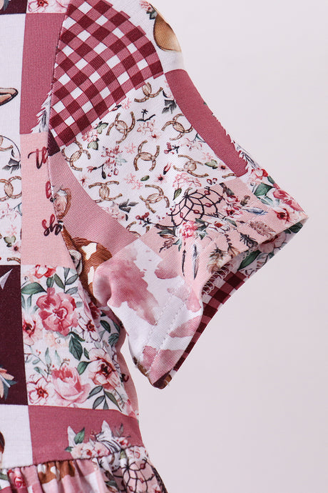 Pink checkered farm bamboo dress