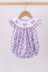 Purple leopard butterfly smocked bubble