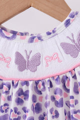 Purple leopard butterfly smocked bubble