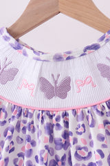 Purple leopard butterfly smocked shorts set