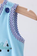 Blue truck embroidery seersucker bubble