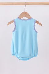 Blue truck embroidery seersucker bubble