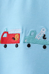 Blue truck embroidery seersucker shorts set