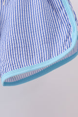 Blue truck embroidery seersucker shorts set