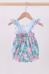 Blue I love MOMMY embroidery ruffle bubble