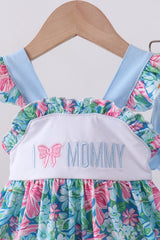 Blue I love MOMMY embroidery ruffle blooner set