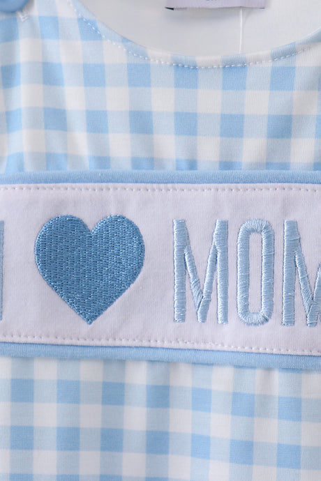 Blue I love MOMMY embroidery gingham jonjon
