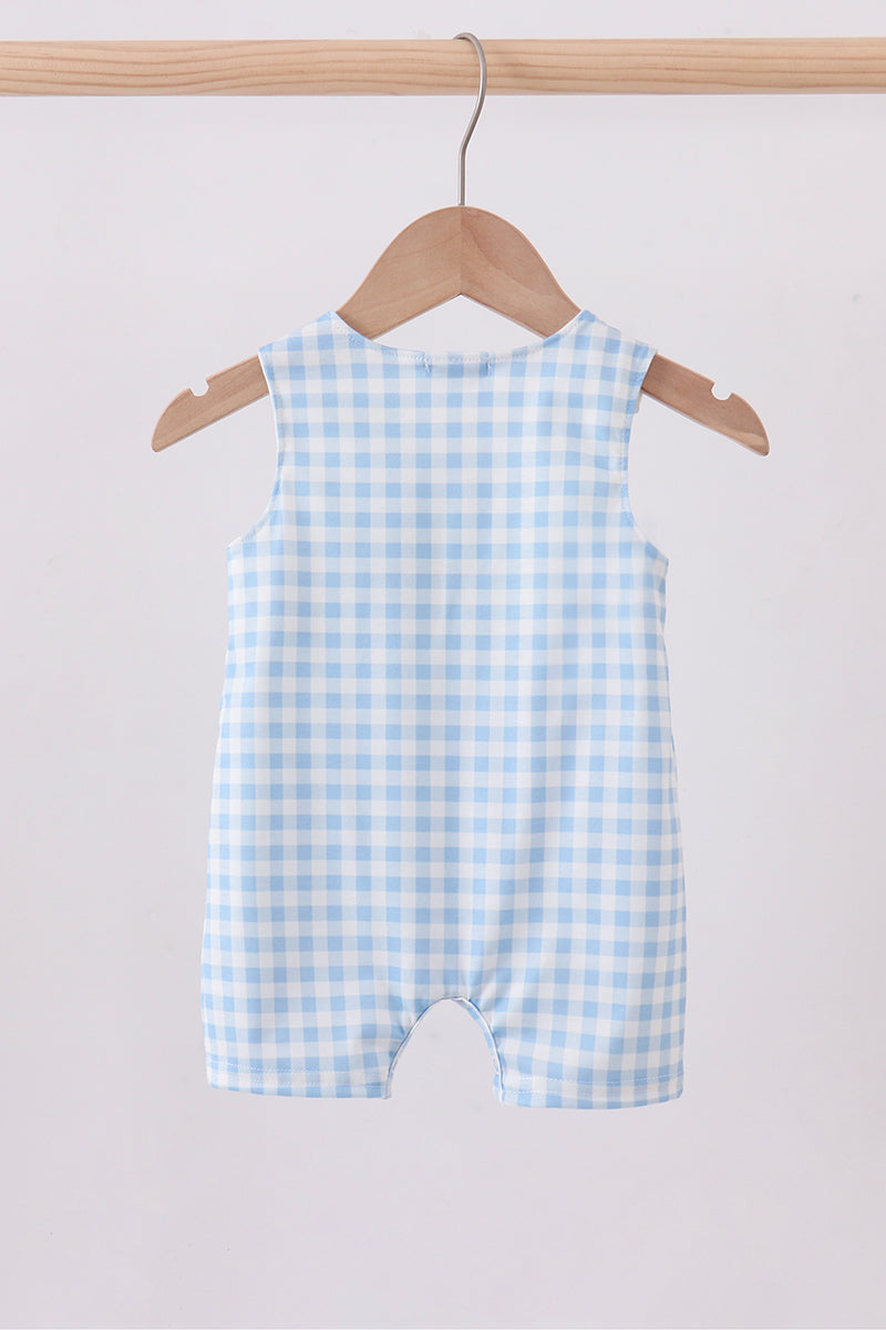 Blue I love MOMMY embroidery gingham jonjon