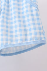 Blue I love MOMMY embroidery gingham shorts set