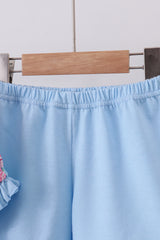 Blue I love MOMMY embroidery gingham shorts set