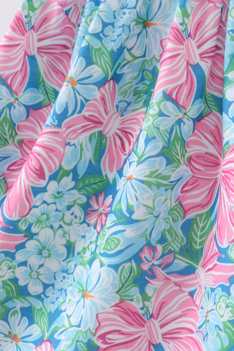 Blue I love MOMMY embroidery ruffle shorts set