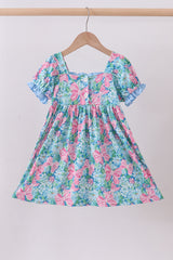Blue I love MOMMY embroidery ruffle dress