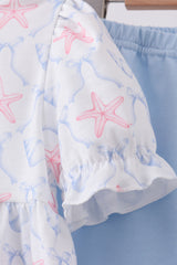 Blue starfish shell ruffle shorts set