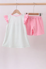 Pink clover golf cart applique ruffle set