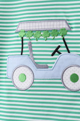Green stripe clover golf cart applique shorts set