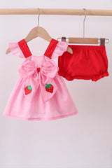 Pink strawberry swiss dot bloomer set