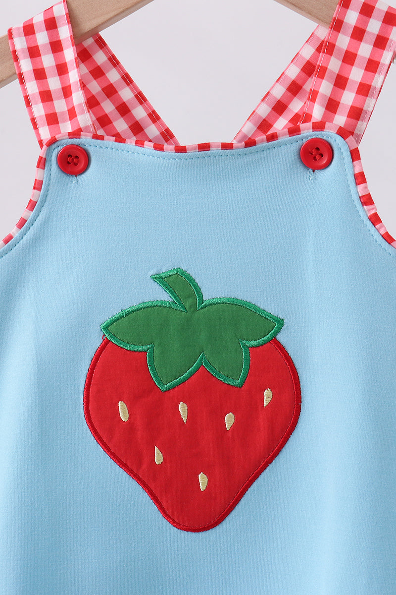 Blue strawberry applique bubble