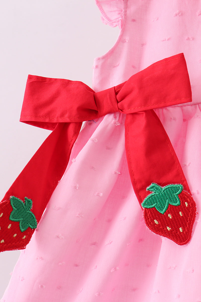 Pink strawberry swiss dot shorts set