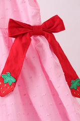 Pink strawberry swiss dot dress
