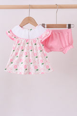 Pink bow hydrangea smocked bloomer set