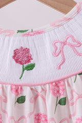 Pink bow hydrangea smocked dress