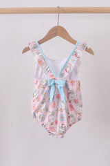 Pink chicken floral one-piece swimsuit