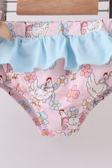 Pink chicken floral 2pcs ruffle swimsuit