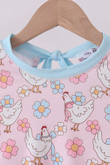 Pink chicken floral rashguard swimsuit