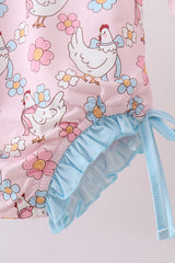 Pink chicken floral rashguard swimsuit