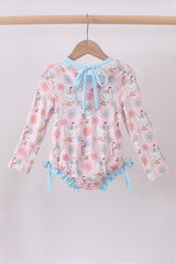 Pink chicken floral rashguard swimsuit