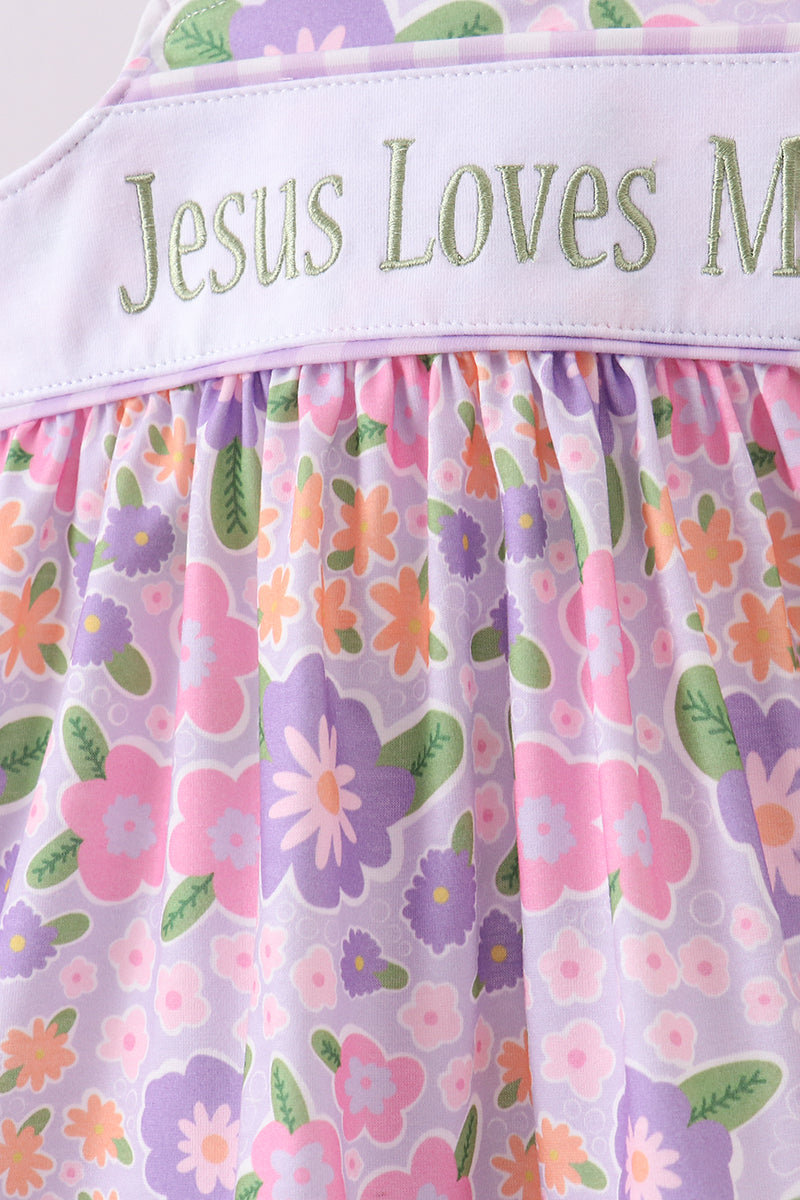 Purple floral Jesus loves me embroidery bloomer set
