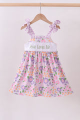 Purple floral Jesus loves me embroidery dress